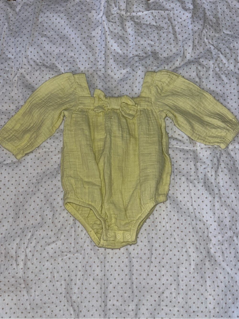 cloud island Yellow Long-Sleeve Bow-Front Baby One-Piece